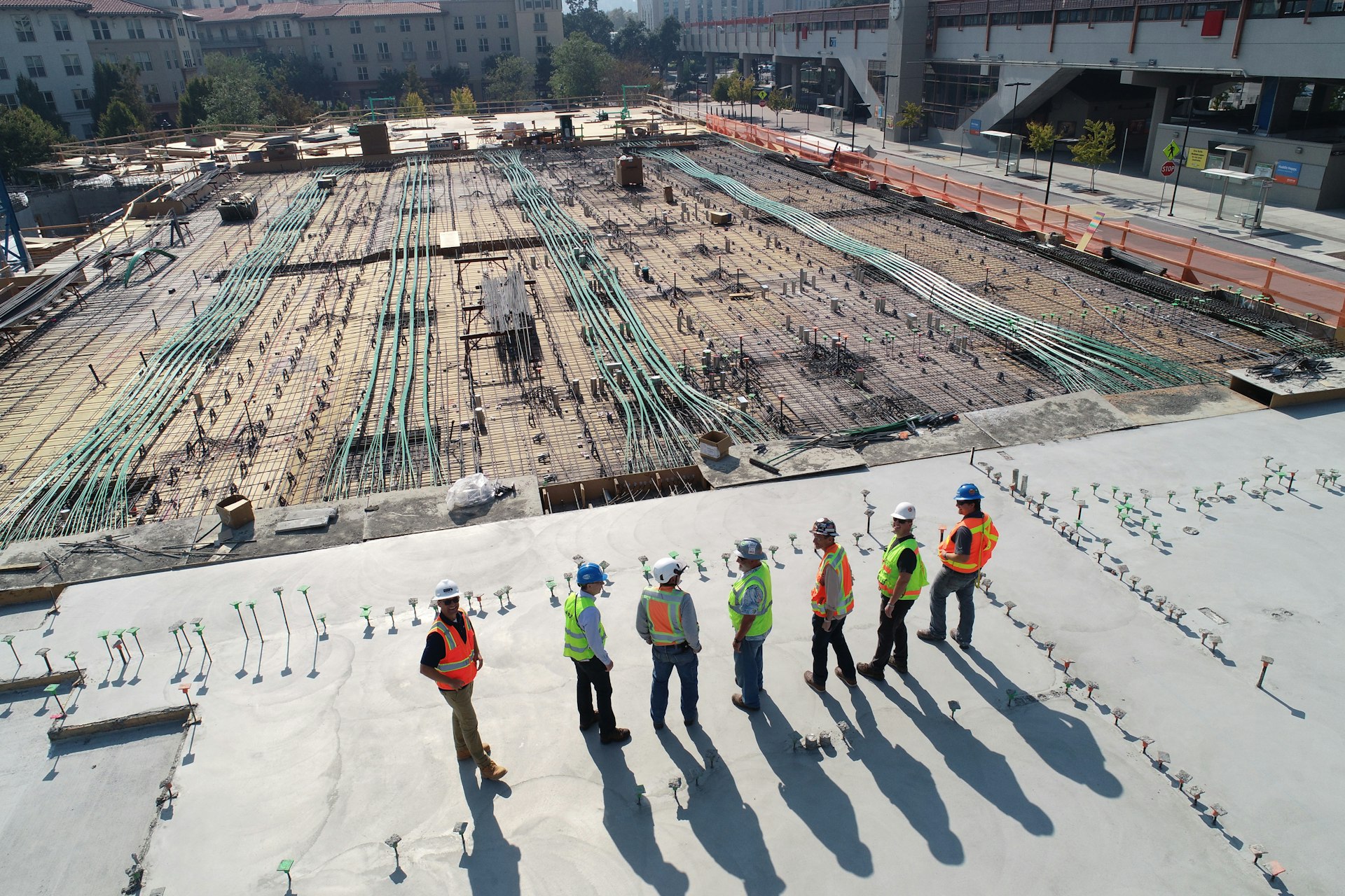 Engineers on a reinforced concrete construction site