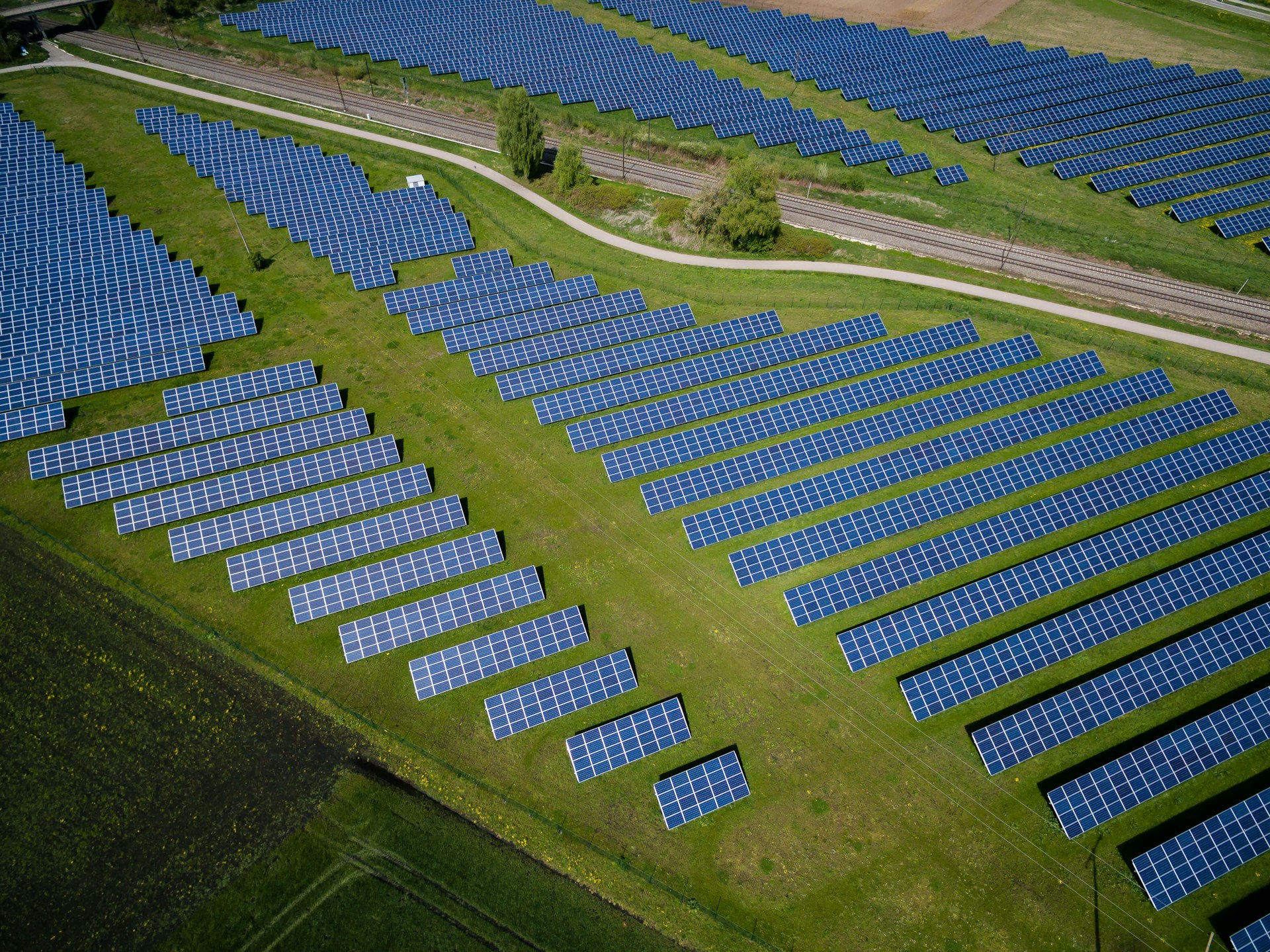 Aerial view of a solar power installation